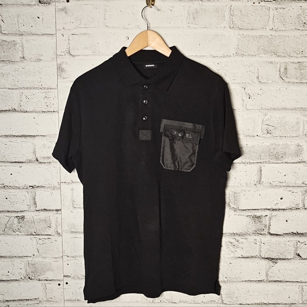 NWT Diesel Black Polo Shirt Utility Pocket Designer Streetwear Top Size Medium